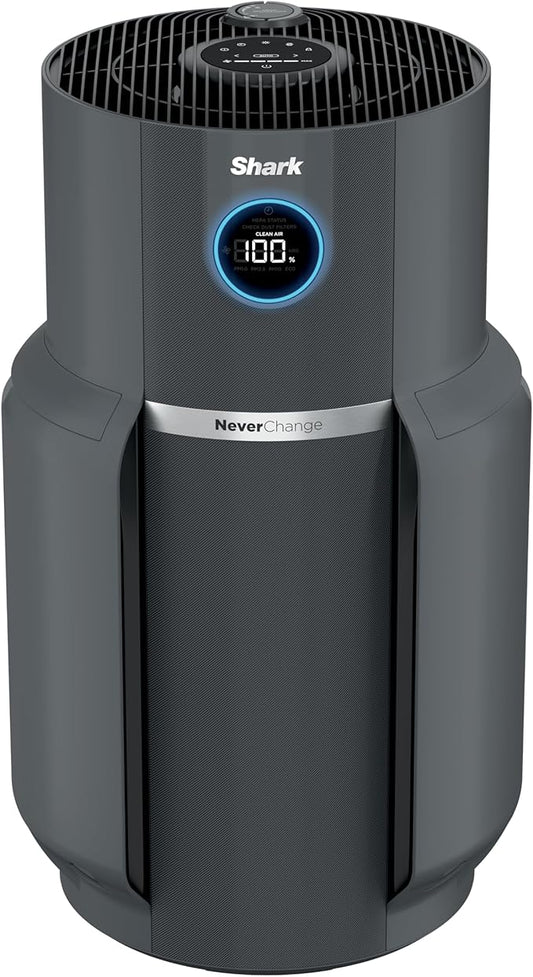 Shark Air Purifier for Home, NeverChange Max, 1,300 sq. ft. for Large Room, Kitchen, Home Office, HEPA-Exceeding Filter, Captures Pollutants, Pet Dander, Dust, Odor, Smoke, and More, HP301, Grey