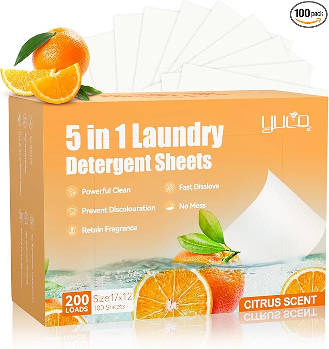 Laundry Detergent Sheets 200 Loads Citrus Scent Laundry Soap Sheets Compact Lightweight Liquidless Biodegradable Plastic Free Alternative to Liquid & Powder Detergent