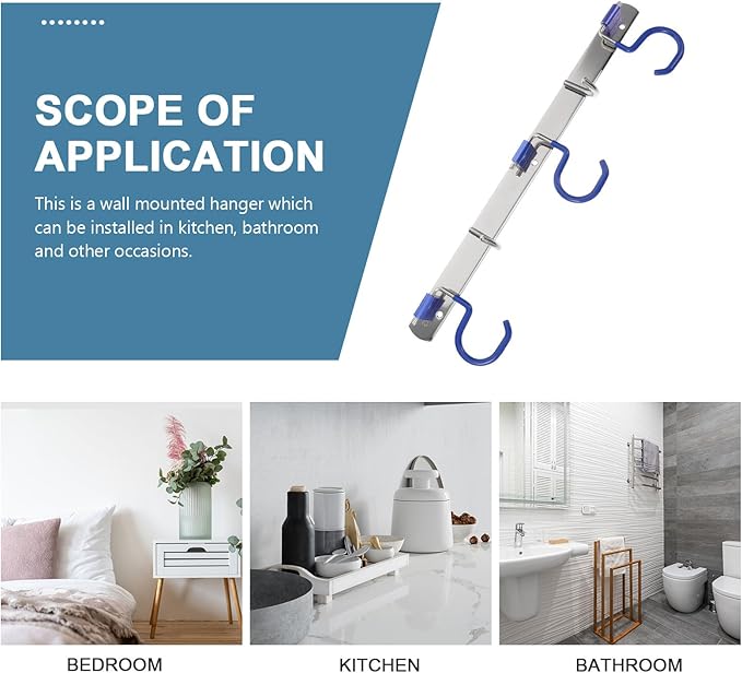 Stainless Steel Mop and Broom Holder Wall-Mounted Utility Hooks with 3 Mop Slots and 2 No-Drill Hooks for Bathroom Towel Storage and Home Organization