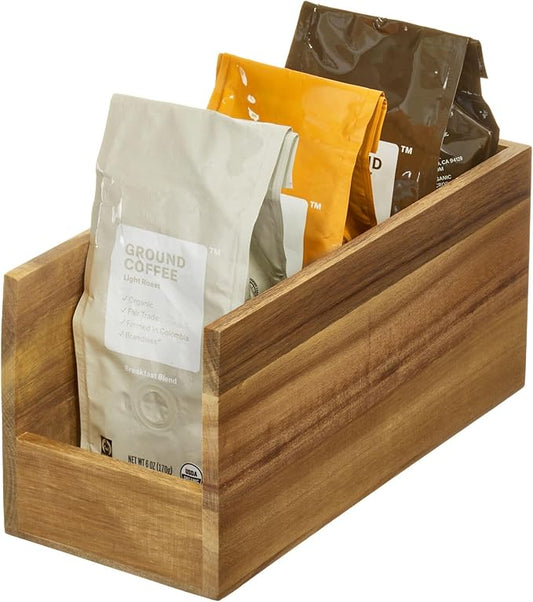 iDesign Acacia Wood Open-Front Bin for Pantry Organization – Natural
