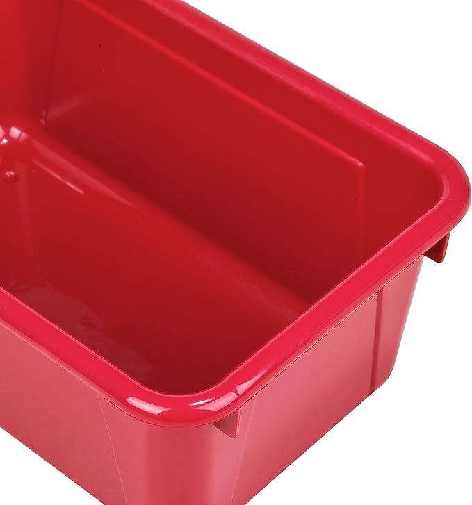 Storex Small Cubby Bins – Plastic Storage Containers for Classroom with Non-Snap Lid, 12.2 x 7.8 x 5.1 inches, Red, (62407U05C) (Pack of 5)