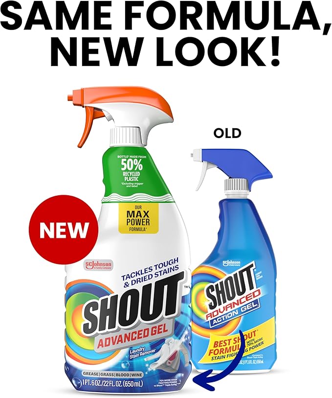 Shout Advanced Laundry Stain Remover Gel for Clothes Laundry, Breaks down stubborn, dried-in, and tough stains, 22oz Spray (Packaging May Vary)