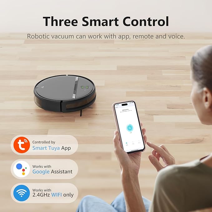 Robot Vacuum and Mop Combo, Vaccum Robot 2 in 1 with WiFi/App/Voice, Schedule, Water Tank and Dustbin, Self-Charging, Slim, Ideal for Hard Floor, Pet Hair, Carpet