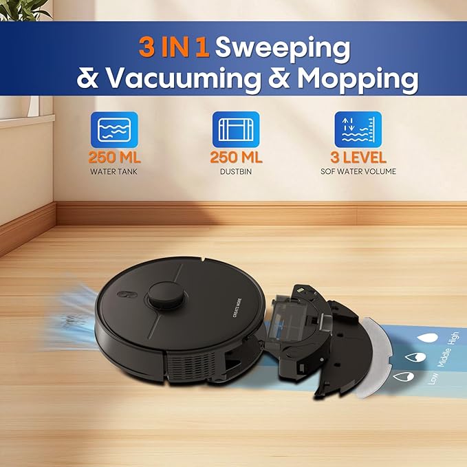 Robot Vacuum and Mop Combo, 5000Pa Powerful Suction, Advanced Smart Mapping, Ideal for Pet Hair, Dust