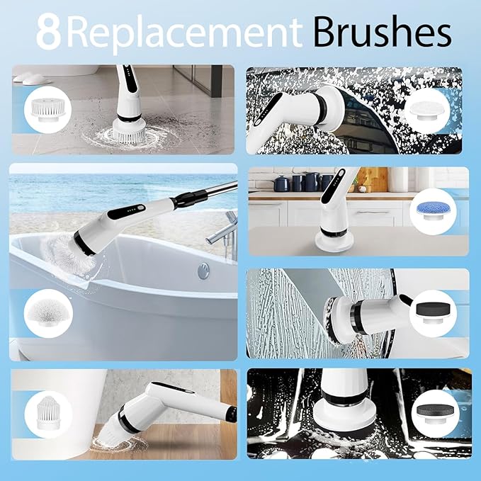 Replaceable Brush Heads - Scrubber Brush for Bathroom, Kitchen, Tile Grout, Bathtub, Shower, Sink, Toilet & Car Cleaning