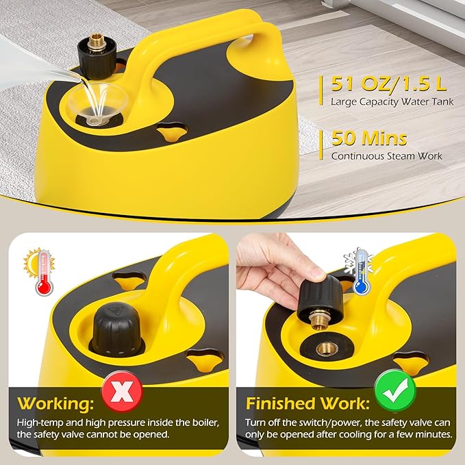 Dyna-Living Steam Cleaner 1500W Steamer for Cleaning with 1.5L Water Tank, Car Steamer Cleaner for Multi-Surface Floors, High-Pressure Steam Cleaner for Car, Portable Car Steamer for Auto Detailing