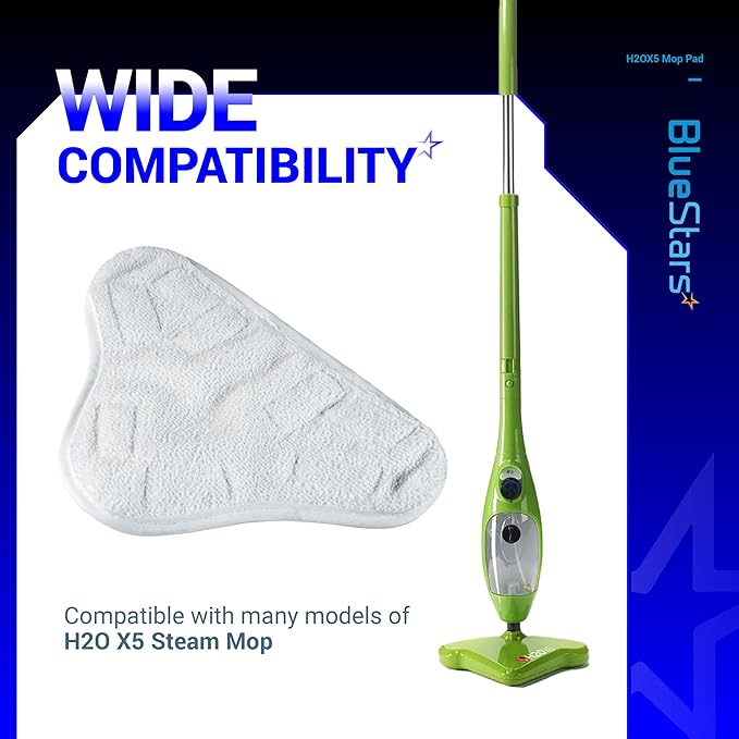 BlueStars 10-Pack H2OX5 Microfiber Steam Mop Pads Replacement – Compatible with H2O H20 Steam Mop X5 – Washable & Reusable, Exact Fit for H2O X5 Steam Cleaners