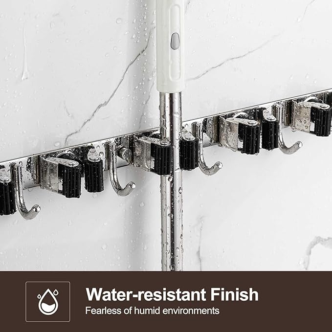2 Pack Wall Mount, Stainless Steel Broom Hanger, Heavy Duty Mop and Broom Holder Tool Racks Utility Hooks for Laundry Room Garden Garage, Grey (4 Racks and 5 Hooks)