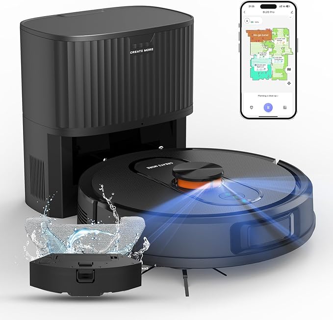 Robot Vacuum and Mop with LiDAR Navigation, 5000Pa Robot Vacuum Cleaner with Self-Emptying, 90-Day Hands-Free,Mapping, Wi-Fi/App/Alexa Control, Ideal for Pet, Hard Floors, Carpet