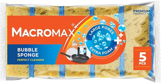 Macromax Bubble Sponge – Heavy Duty Scrub Sponge for Kitchen, Stovetops & Grills – Large Pore for Extra Foam – Powerful Scrubbing Pad for Tough Stains, 5-Pieces