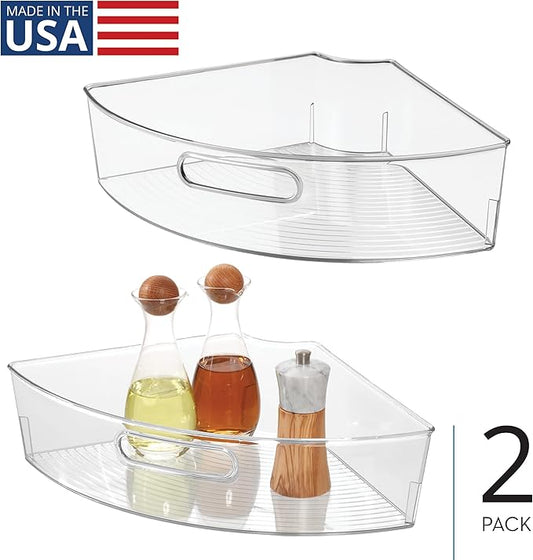 iDesign Clear Plastic 1/4 Wedge Bin for Corner Lazy Susan Cabinet, Kitchen Cabinet Organizer, 2-Pack