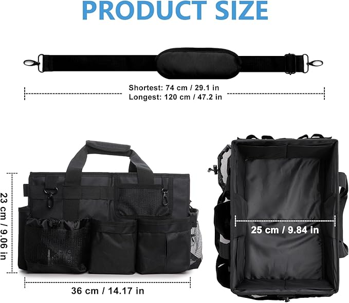 Large Cleaning Caddy Bags, Cleaning Supplies Organizer with Handle & Adjustable Shoulder Straps, 14.7-inch Black Tool Bag, Cleaning Bags for Housekeepers, Cleaners, Gifts