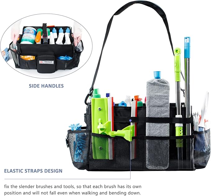 Large Cleaning Supplies Organizer-Cleaning Caddy Organizer With Handles & Shoulder Strap-Cleaning Bags for Cleaning Suppliers-Housekeepers Wearable Cleaning Tote Upgraded