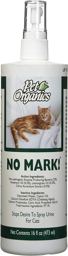 NaturVet Pet Organics No Mark Cat Spray – Helps Deter Cats from Urine Marking – for Indoor/Outdoor Use, Housetraining – Simulated Pheromones, Mist Sprayer – 16 Fl. Oz.