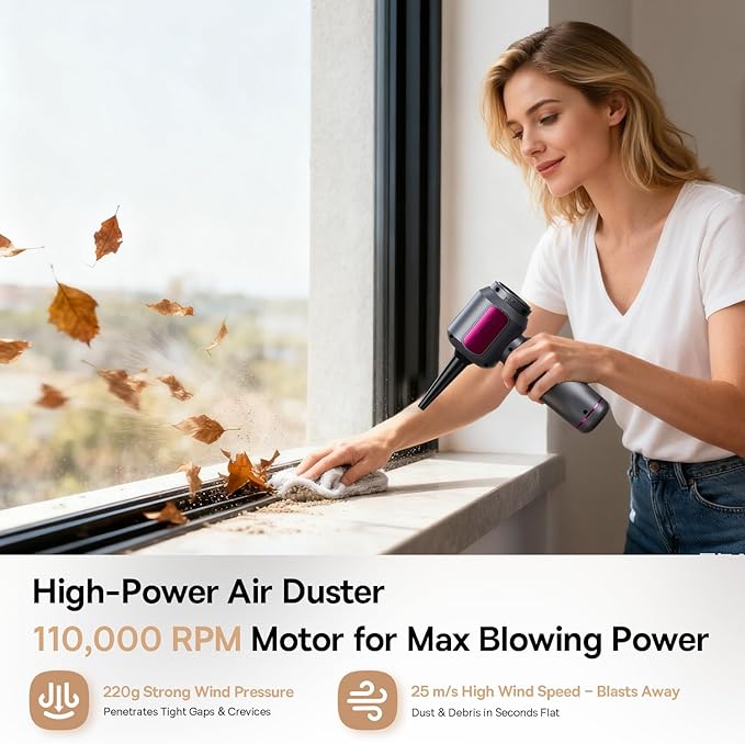 REWONDER Car Vacuum Cleaner High Power, 22000Pa Vacuum Cleaner & 110000RPM Air Duster, Handheld Vacuum with 7800mAh Battery Car Detailing Vacuum, Storage Bag & Multi-Nozzles for Car, Home