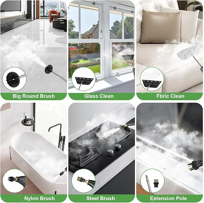 Steam Cleaner for Home, 15s Heat-Up, 1.2L Water Tank, 6-Level Adjustable Handle, Handheld Steam Cleaner for Car Detailing, Dirt, Furniture, Couch, Floor Tile, Bathroom, Bed Bugs, 9Pcs Accessories