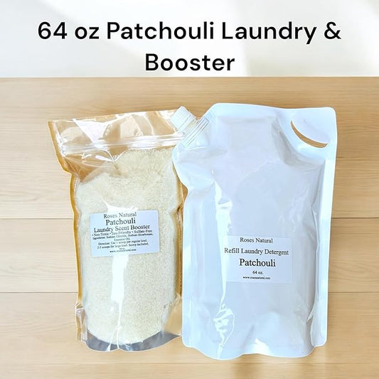 Patchouli Laundry Detergent and Scent Booster Bundle, 64 oz Each, Non-Toxic, Sulfate-Free, Eco-Friendly, Patchouli Essential Oil Scented, Made in the USA