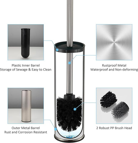 Toilet Brush and Holder,Stainless Steel Toilet Brushes for Bathroom with Holder 2pack Brushed Nickel