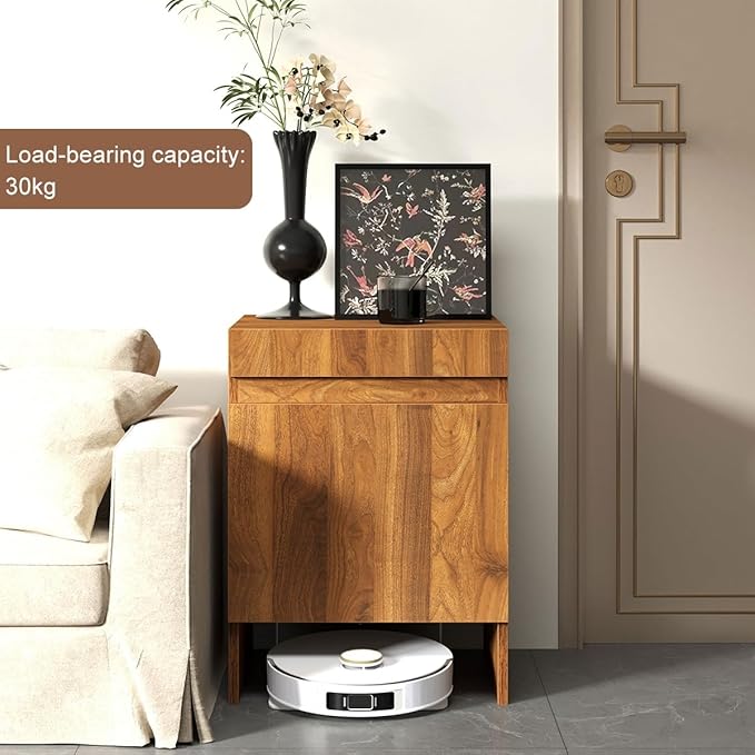 Robot Vacuum Stand Cabinet,Storage Cabinet with Doors for Robot Vacuum Cleaner,End Side Table for Home Office,Wood Freestanding Rack for Living Room Home Office Kitchen(Black)