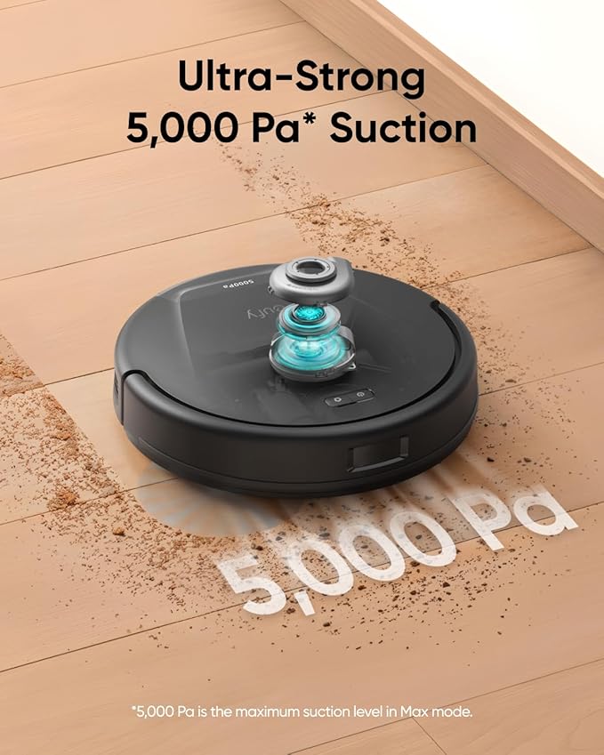 eufy L60 Hybrid Robot Vacuum with Self Empty Station, Hair Detangling Technology, Up to 60 Days of Hands Free Cleaning, Ultra Strong 5,000 Pa Suction to Remove Hair, Dust, Mop Pad