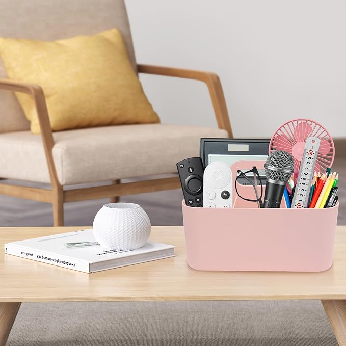 Plastic Portable Caddy with Handle, Pink Bathroom Shower Caddy Organizer, 5 Grid Small Caddies Storage Basket for Makeup, Cleaning, Art Craft, Stationery