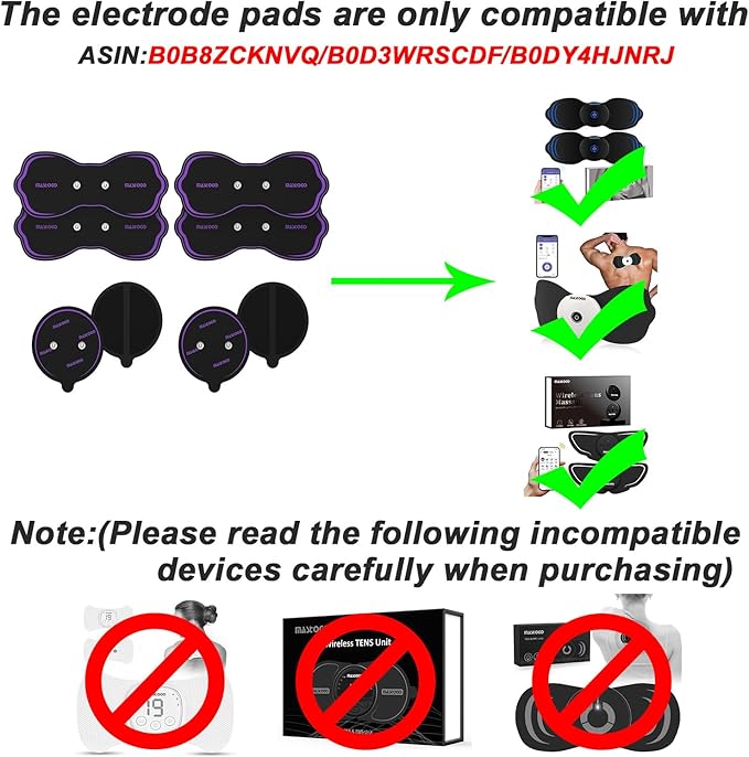 Wireless TENS Unit Electrode Pads Combo Set – 8-Pack Multi-Size Replacement Pads for Wireless TENS Units, Reusable with 3.5mm Snap Connectors (Please Check Electrode Pad Sizes Before Purchase)