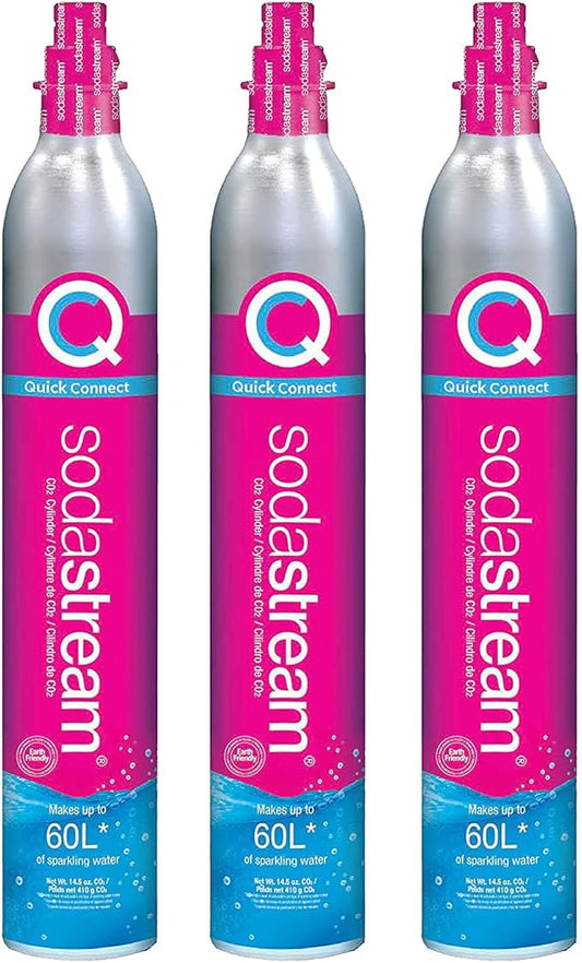 SodaStream CO2 Gas Carbonation Bundle | 3x 60L QuickConnect Cylinders, Pink CQC System - Never run out of CO2 Again - Compatible with Terra, ART, Aqua Fizz, E-Terra, E-DUO, Enso and Gaia
