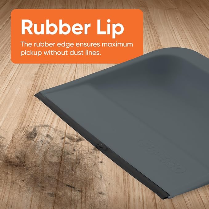 Superio Clip-On Dustpan with Rubber Lip - 10-inch Wide Durable Plastic Dust Pan with Comfort Grip Handle, Lightweight Multi Surface, Heavy Duty, Easy Sweep Broom Gray
