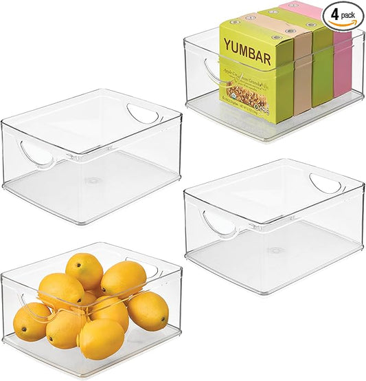 iDesign Pantry Storage Bins with Handles for Cabinets or Fridge - Set of 4 - Clear - Made in USA