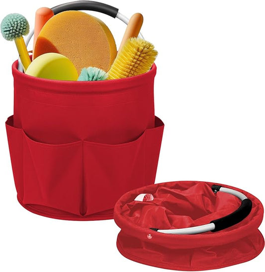 Cleaning Caddy for Cleaning Supplies,17L Cleaning Supply Caddy with Handle Foldable Cleaning Supplies Organizer Bucket Cleaning Products Organizers for Home, Garden (Red)