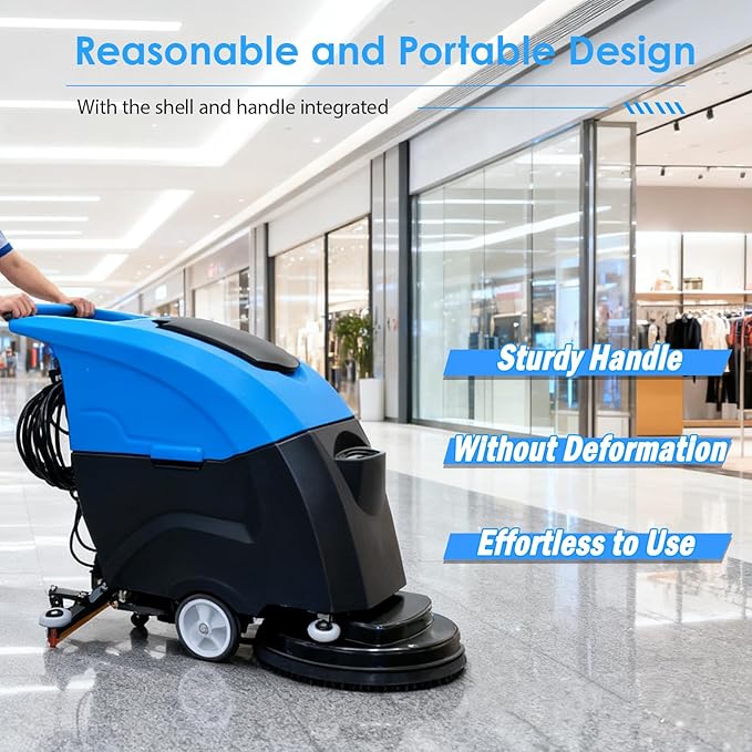 Floor Scrubber Machine 20" Cleaning Width, Dual Tanks Total 23.5 Gallons for Mall/Hotel/Office/Factory 110V