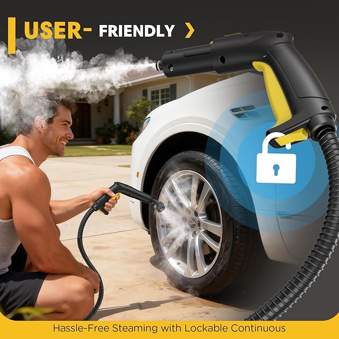 Heavy Duty Steam Cleaner, 1500W High-Temperature Mop with 26 Accessories, 1.4L Portable Tank, Chemical-Free Cleaning for Floors, Tiles, Cars & More, Child Lock for Safety, Easy Operation