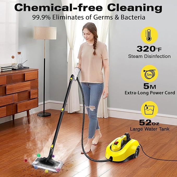 TVD Steam Cleaner, Steamer for Cleaning with 26 Accessories, Steam Cleaner for Home with 5M Extra-Long Power Cord for Home Floor Cleaning, Tile Detailing, Grout, Upholstery.