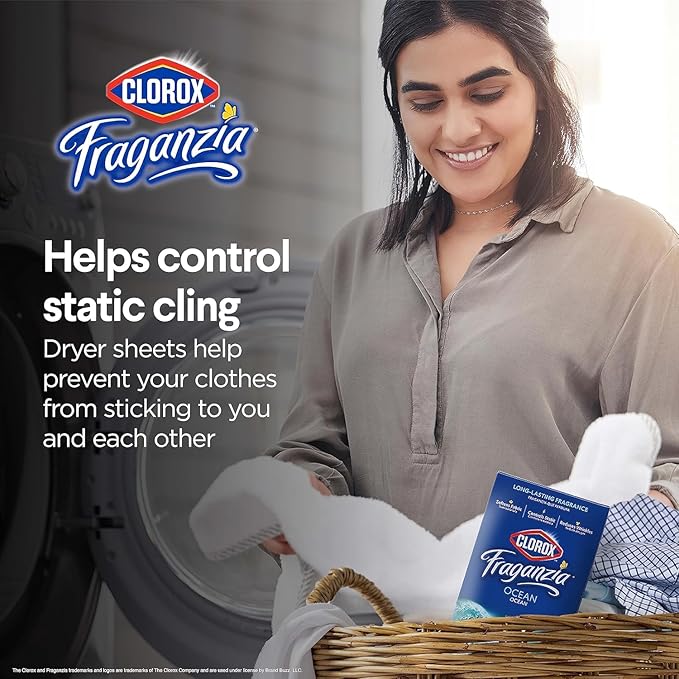 Clorox Fraganzia Fabric Softener Dryer Sheets, Ocean Scent - Wrinkle Reducing Scented Softening Laundry Dryer Sheets for Great Smelling Clothes, 105 Count - 6 Pack