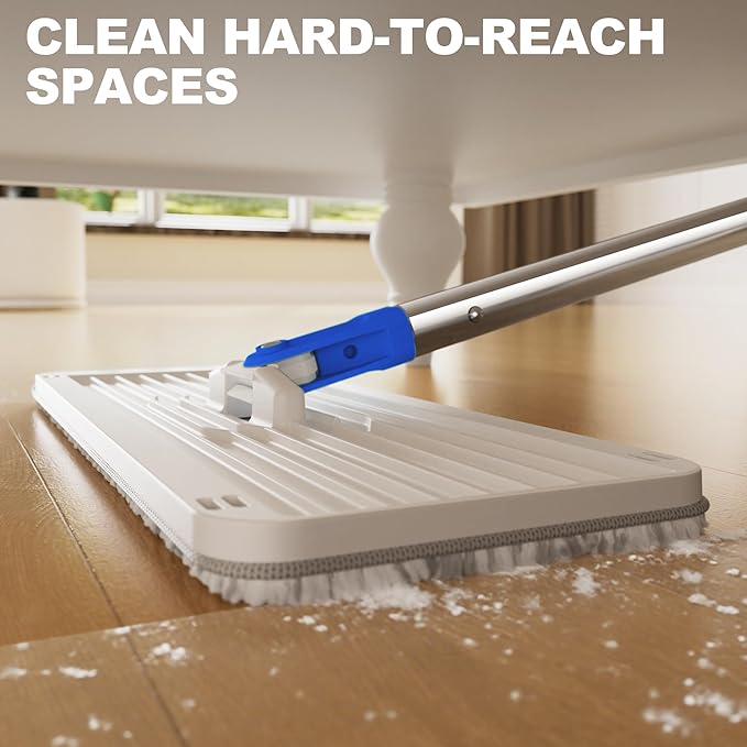 Mop and Bucket Set with Wringer, Dry & Wet Dust Mop for Household Floor Cleaning with 5 Microfiber Mops, Flat Squeeze Spin Wall Mop Cleaner with Long Handle, Slate Blue