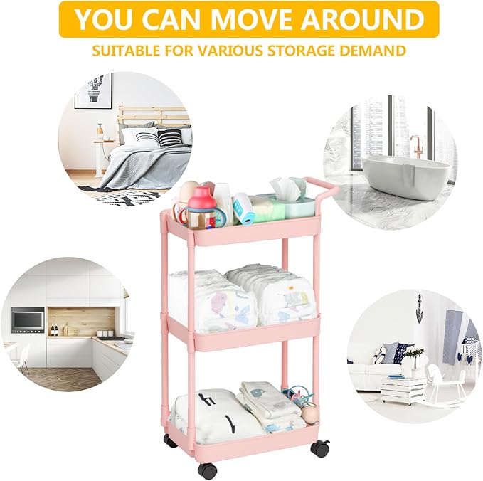Diaper Caddy - Plastic Diaper Organizer for Nursery Essentials, Baby Organizers and Storage, Movable Cart for Changing Table & Crib, Baby Registry Search, Pink