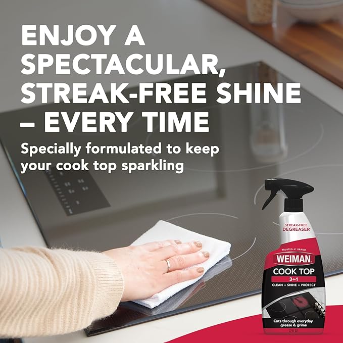 Weiman Cooktop Cleaner Spray for Daily Use, Streak & Residue Free, Non-Abrasive Formula, 2 Pack with Micro Towel
