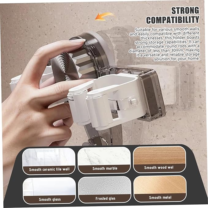 2PCS Suction Cup Broom Holder Wall Mount, No Drill Mop and Broom Organizer with Retractable Towel Rack, Transparent Bathroom Storage, GreyHome Decor
