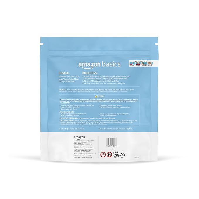Amazon Basics Laundry Detergent Pacs, Hypoallergenic, Free & Clear, 120 Count (New Packaging)
