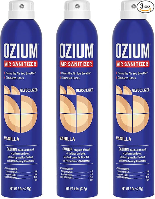 Ozium A807035-3 8 Oz. Air Sanitizer & Odor Eliminator for Homes, Cars, Offices and More, Vanilla Scent - 3 Pack