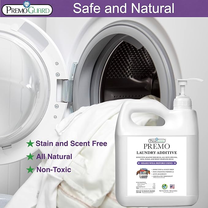 Bed Bug, Mite & Lice Laundry Detergent Additive by Premo Guard – 128 oz – Child & Pet Friendly – Stain & Odor Free – Best Natural Non-Toxin Treatment
