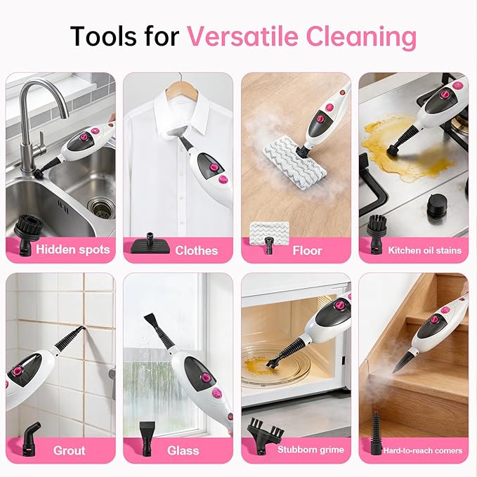 12-in-1 Steam Mop & Detachable Handheld Steam Cleaner, 400ML Tank with Adjustable Steam, Safe for Hardwood, Sealed Floors, Marble, Laminate, Stone & Tile