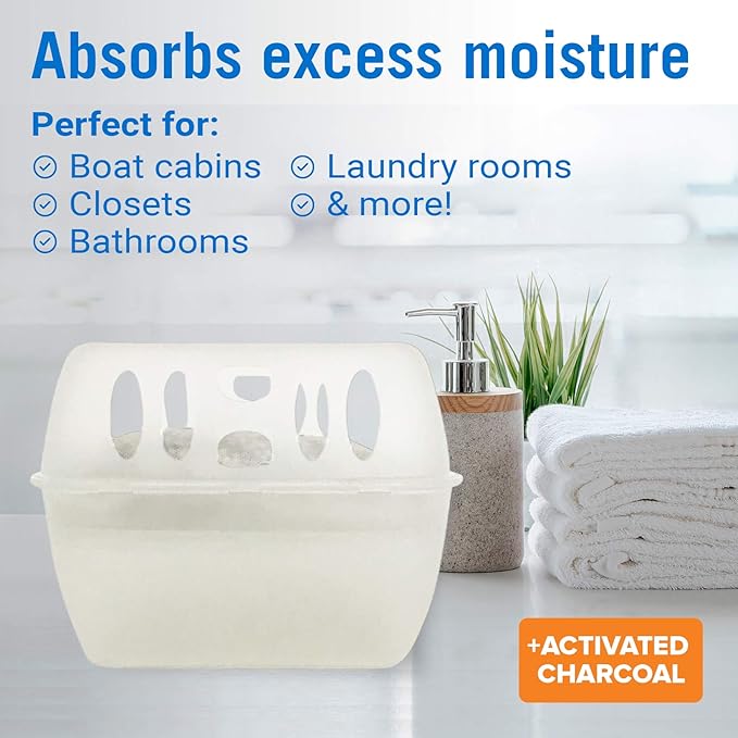 Refillable Moisture Absorber Bucket with Dehumidifier Refill Pack Moisture Absorbers for Closet Storage, Controls Water, Humidity, Odors, and for Basement, Home, Boat, Room, RV, and Car Use
