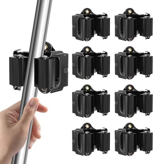 Mop and Broom Holder Big Size Hanging 1KG Extra, 8 Pack, Wall Mount for Organizing Mop Broom in Garden, Laundry Room, Cleaning, Bathroom, Kitchen, Garage (Black)