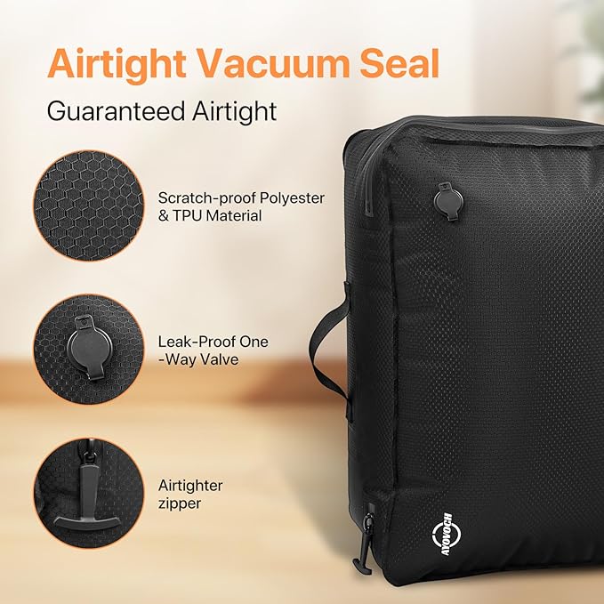 Vacuum Storage Bags with Wireless Pump 35L, 180° Open Zipper, IP68 Waterproof, Reusable Vacuum Bags for Travel, Fits 20/24/28in Suitcase, Backpack, Cloth Packing (2PC + Pump)
