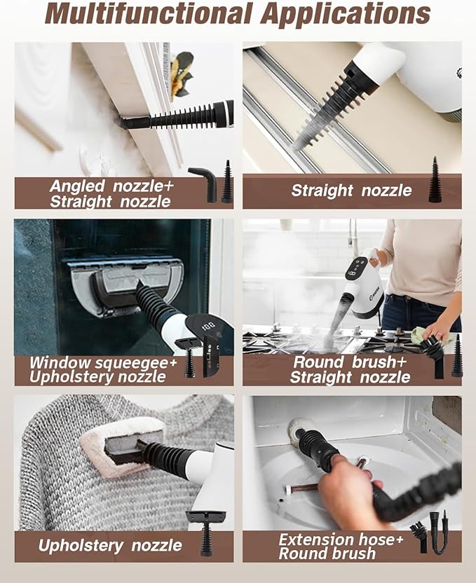 Saker EverSteam Instant-Heat Steam Cleaner for Home,15s Heat-up Handheld Steam Cleaner with Mop Attachment, Lightweight Portable Continuous Refill Steamer for Deep Cleaning of Floor, Car and Kitchen