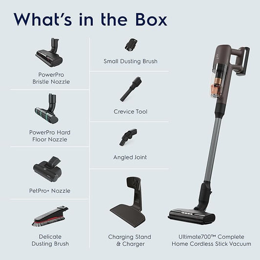 Electrolux Ultimate700 Complete Home Cordless Stick Vacuum with 3 Specialized Nozzles (Multi-Surface, Hard Floor & Pet), 50-Minute Run Time, 4 Power Modes, Walnut Brown