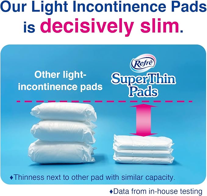 Refré SuperThin Pads Ultimate (300cc) - Unisex Disposable Bladder Control Pads - Ultra Absorbent & Odor Eliminating Adhesive Underwear Pads for Incontinence - Thinness 0.14" - Length 11.4" - 10 Ct