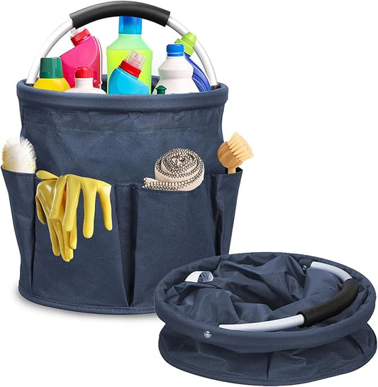 Cleaning Caddy for Cleaning Supplies,17L Cleaning Supply Caddy with Handle Foldable Cleaning Supplies Organizer Bucket Cleaning Products Organizers for Home, Garden(Navy Blue)