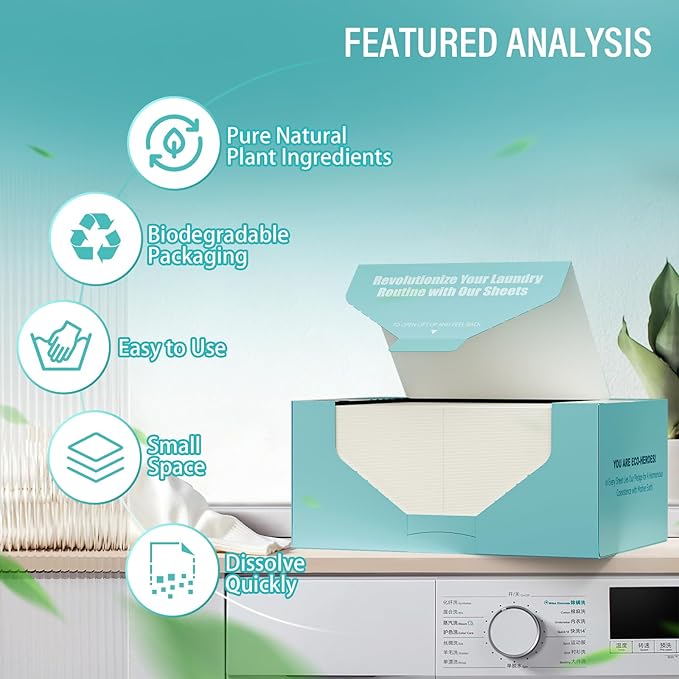 Laundry Detergent Sheets 200 Loads Unscented Laundry Soap Sheets Compact Lightweight Liquidless Biodegradable Plastic Free Alternative to Liquid & Powder Detergent
